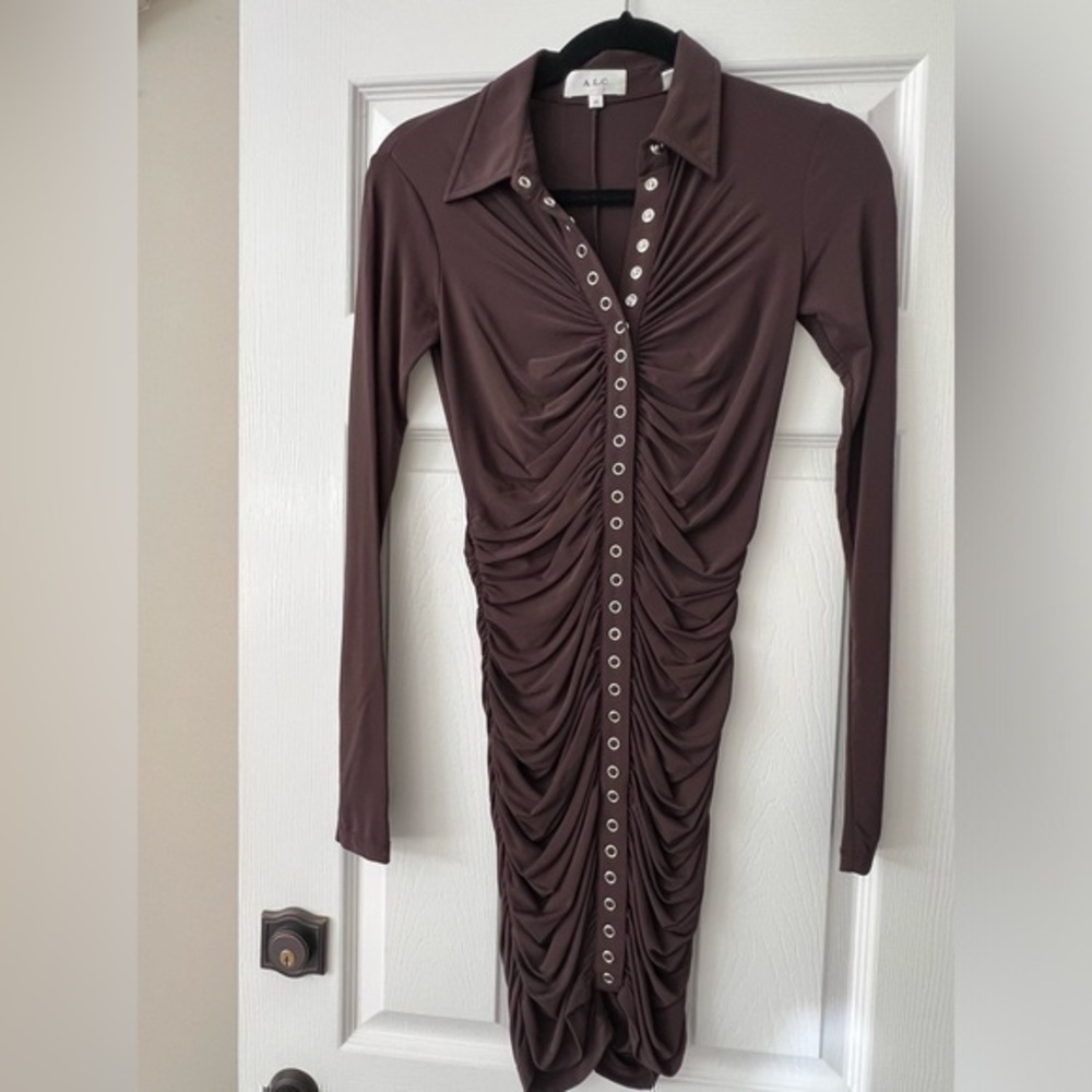 ALC Brown Ruched Long Sleeve Mini Cocktail Dress XS